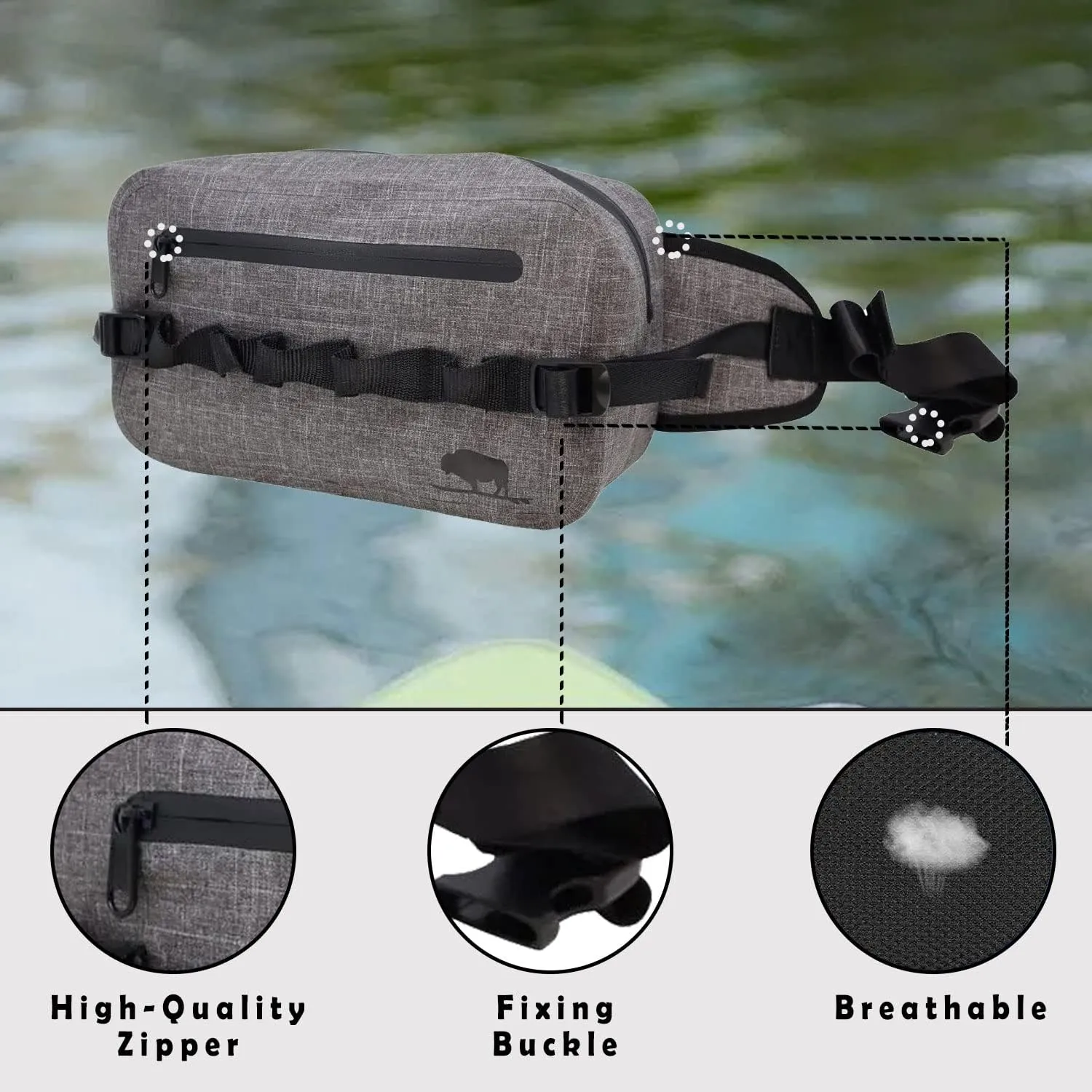 Atoll Overkill Dry Bag Waist Pouch Fanny Pack - Waterproof & Smell-Proof TPU Material - Lightweight, Dirt, Sand, Dust, Oil & Grease Resistant - Heavy Duty Waterproof Zipper - Unisex (Heather Grey)