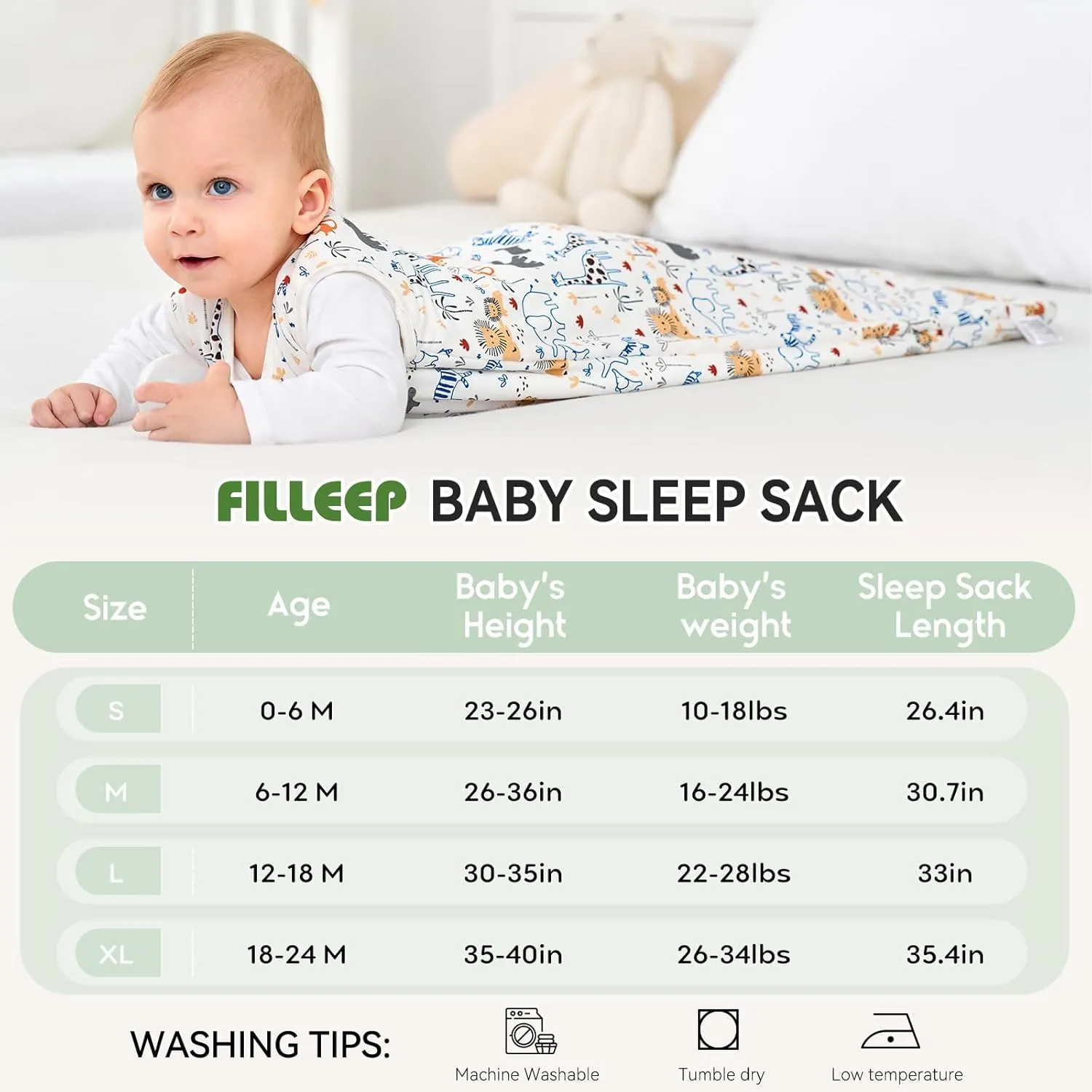 Baby Sleep Sack 18-24 Months Rayon Made From Bamboo 1.0 Tog Soft Wearable Blanket Baby Sleeping Bag for Infant Newborn 2-Way Zipper Toddler Sleep Sacks