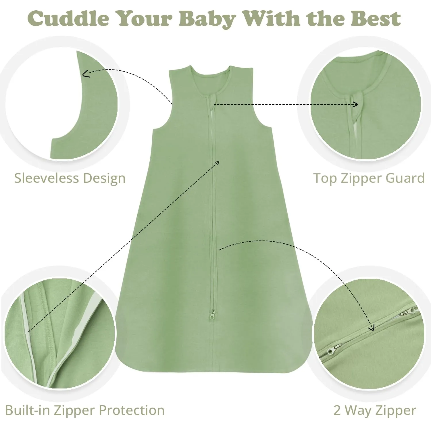 Baby Sleep Sack 6-12 Months - Baby Wearable Blanket - Breathable Cotton Sleep Sacks - 3 Pack Sleeping Bag Sack for Boy Girl, Medium Size, 2-Way Zipper, 0.5 Tog