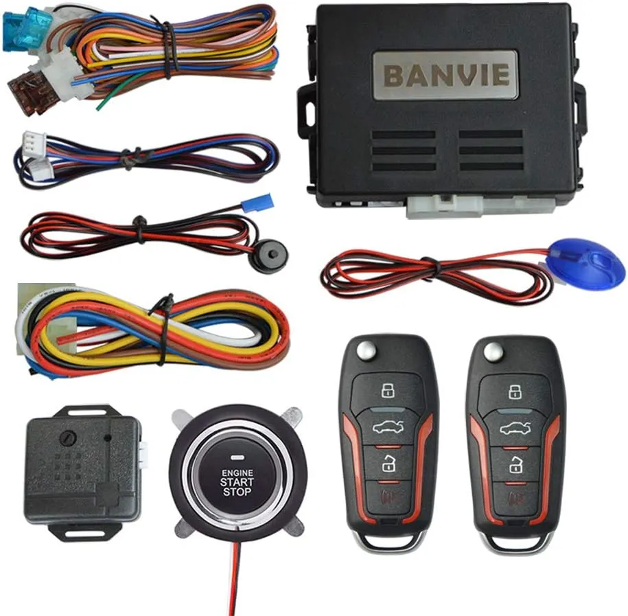 BANVIE ① Car Keyless Entry Security Alarm System   ② Remote Engine Starter   ③ Push to Start Stop Iginition Kit Button