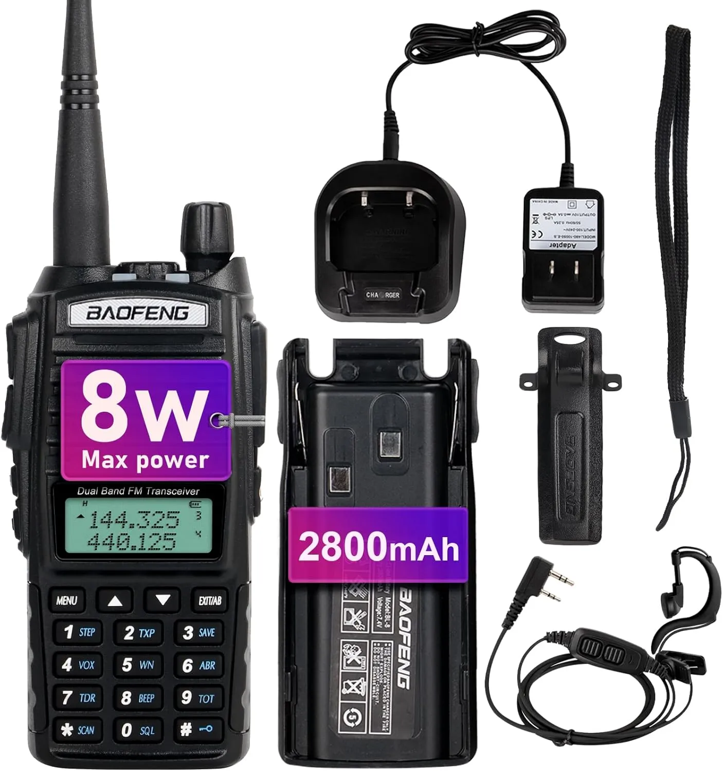 BaoFeng Radio BaoFeng UV-82 High Power Ham Radio Handheld Dual Band Portable Two Way Radio Walkie Talkies with Dual PTT Earpiece