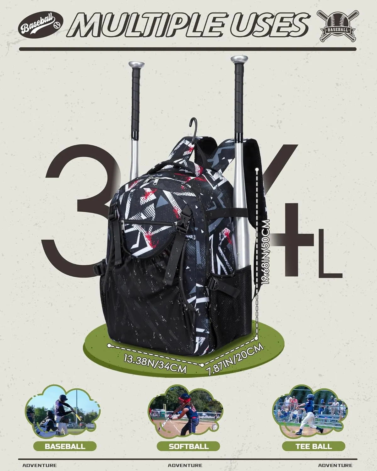 Baseball Softball Backpack for Kids Boys Girls 6-8 8-12 12-14 Large Youth Bat Bag for Gear Storage Baseball Softball Tball Equipment Back Pack with Separate Shoe Bag