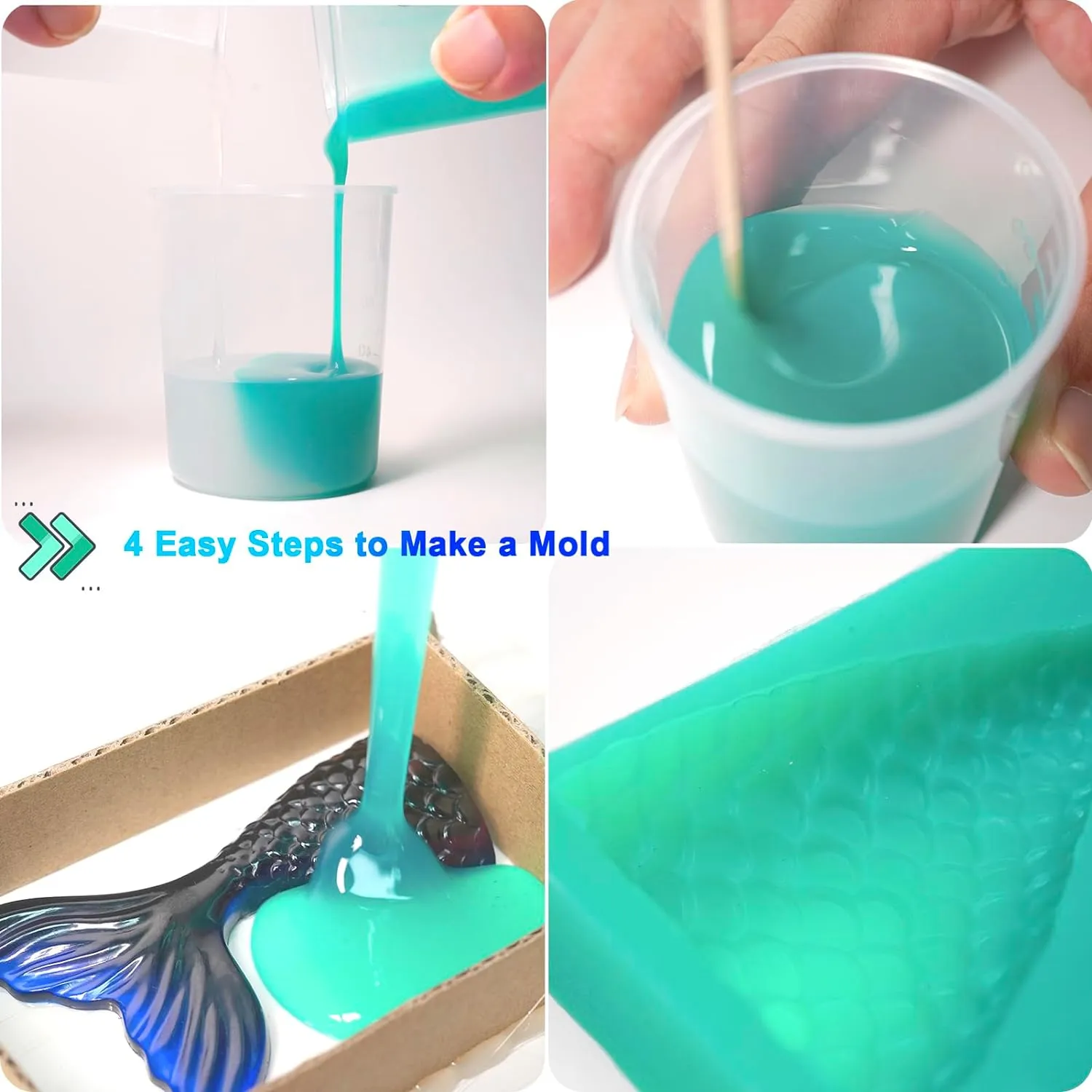 BBDINO Silicone Mold Making Kit, Super Elastic Liquid Silicon for Mold Making, N.W. 21.2 oz, 1:1 by Volume, Jade Green, Ideal for Casting Silicone Molds for Resin/Plaster/Wax/Jewelry etc.