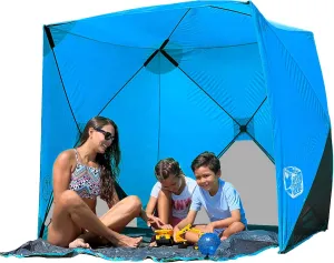 Beach Cube Pop Up Beach Tent Portable Shade Sun Shelter UPF50  UV Protection for 4 Person Expandable Floor for Beach Fishing Hiking Camping – Beach Blue Color