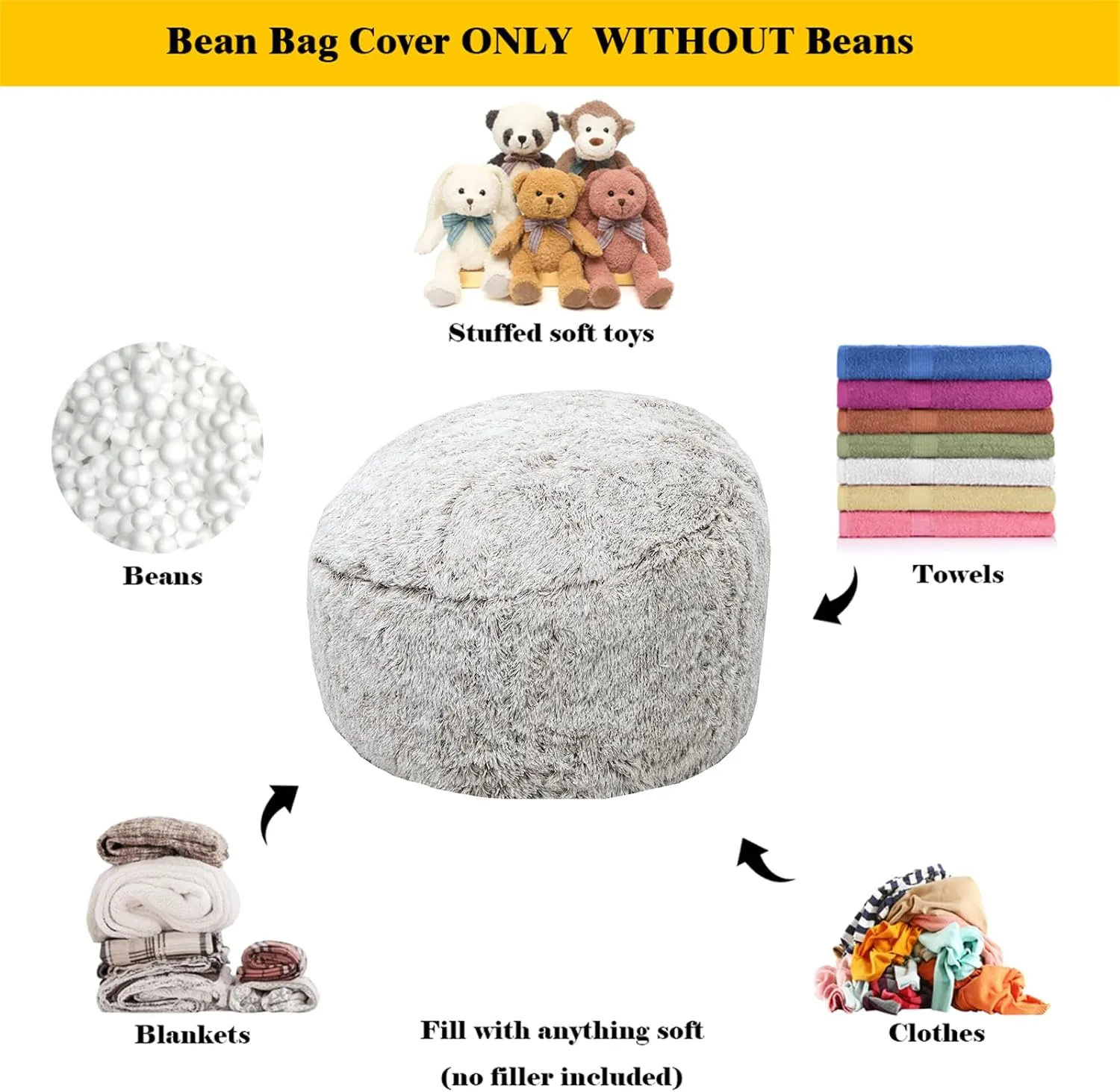 Bean Bag Chairs Cover No Filler Soft Washable Plush Fiber Adult Beanbag Chair Fuzzy Fur Cover Without Filling Snow Coffee Bean Bag Cover