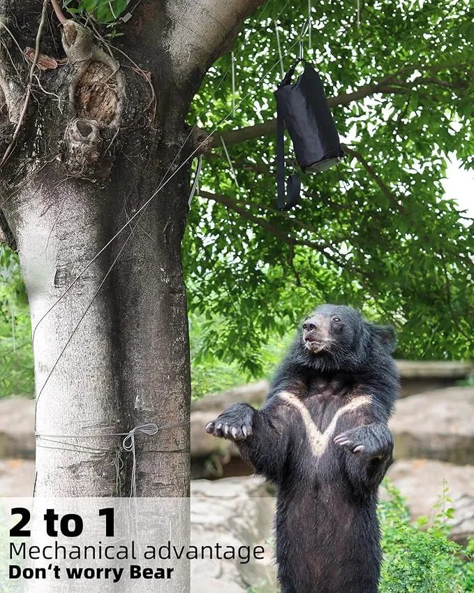 Bear Food Bag Hanging System, Easy to Throw Ultralight Bear Bag Kit for Camping with a 10L Waterproof Bear Bag Backpacking, Survival Utility Rope, Carabiner, sock and Instructions