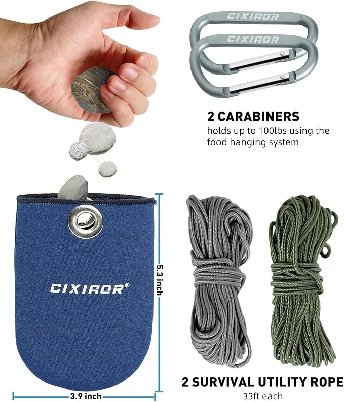 Bear Food Bag Hanging System, Easy to Throw Ultralight Bear Bag Kit for Camping with a 10L Waterproof Bear Bag Backpacking, Survival Utility Rope, Carabiner, sock and Instructions