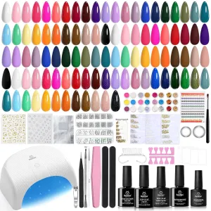 Beetles Gel Nail Polish Kit with U V Light 53 Pcs Emotional Spectrum 32 Colors Gel Polish Nail Kit with Base and Matte&Glossy Top Coat Soak Off Pink Red Color All Season Manicure Tools Decoration Plus
