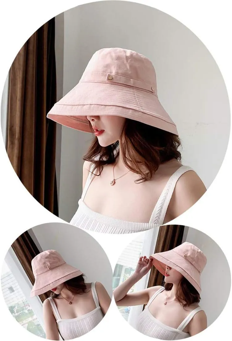 BeFur Summer Sun Hats for Women Wide Brim Bucket Hat Packable Roll Up Beach Cap