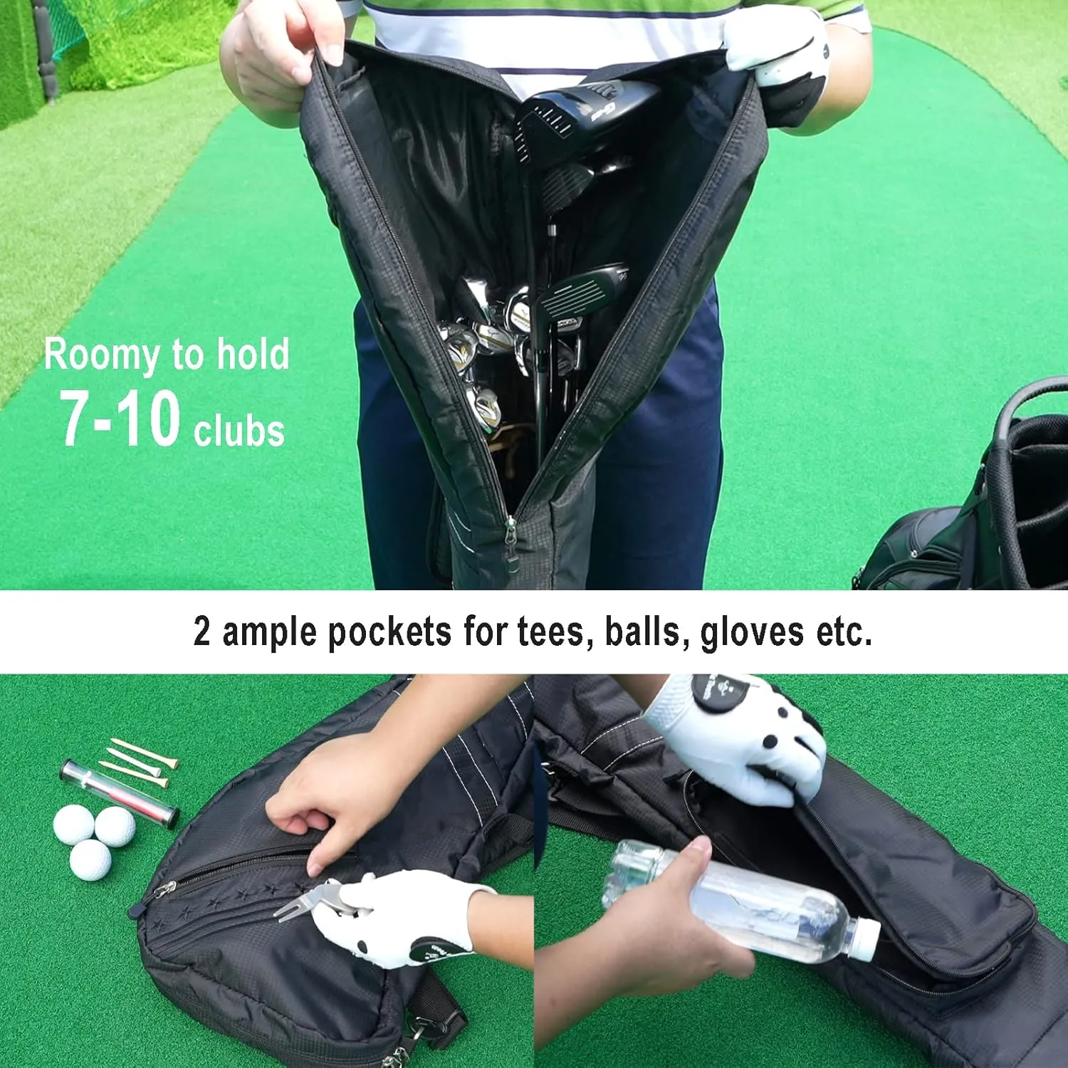 Big Teeth Golf Sunday Bag, Small Golf Bag Lightweight, Par 3 Golf Bag for A Few Clubs Driving Range, Practice with Carry Shoulder Strap Foldable Multi-Colour