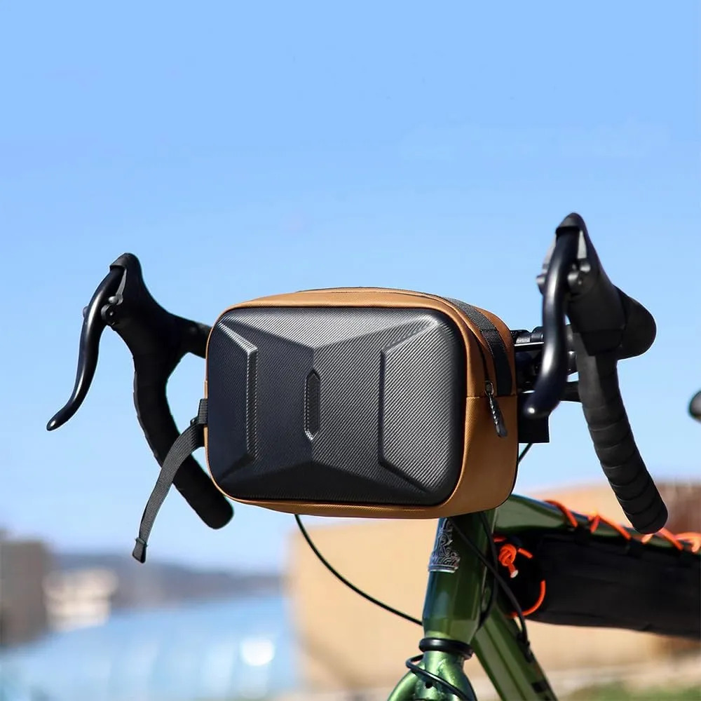 Bike Handlebar Bag 3L Saddle Bags Storage Bicycle Front Bag Portable Hard Shell Crossbody Bike Bags Cycling Accessories Bike Pouch (Brown)