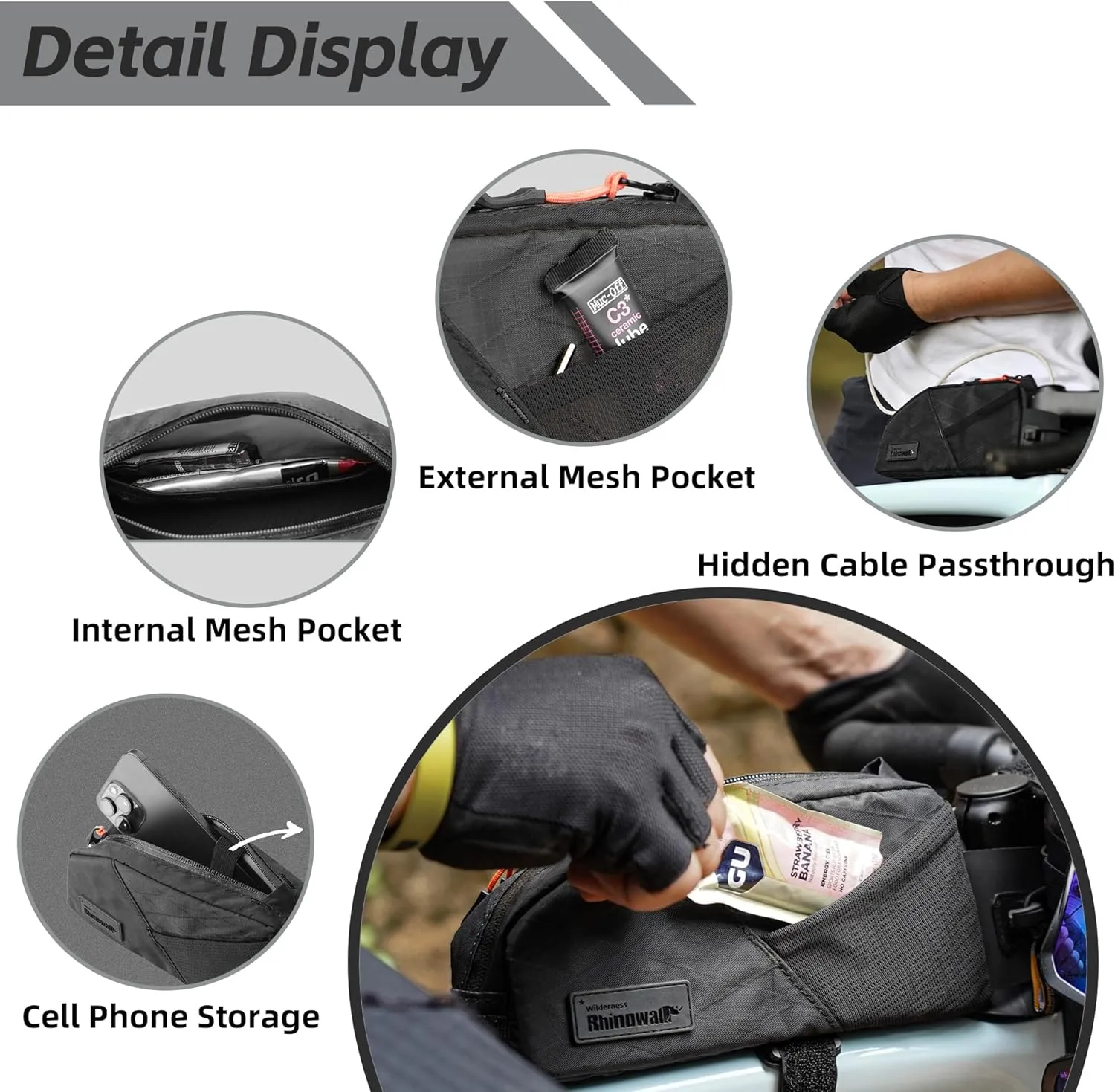 Bike Top Tube Bag Bicycle Front Frame Bag Waterproof Bike Bag 1.2L with Dual Side Mesh Pockets Perfect for MTB Road Bike Cycling Commuting and Outdoor Adventures