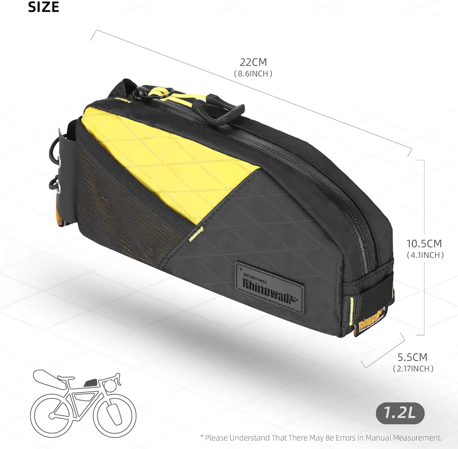 Bike Top Tube Bag Bicycle Front Frame Bag Waterproof Bike Bag 1.2L with Dual Side Mesh Pockets Perfect for MTB Road Bike Cycling Commuting and Outdoor Adventures