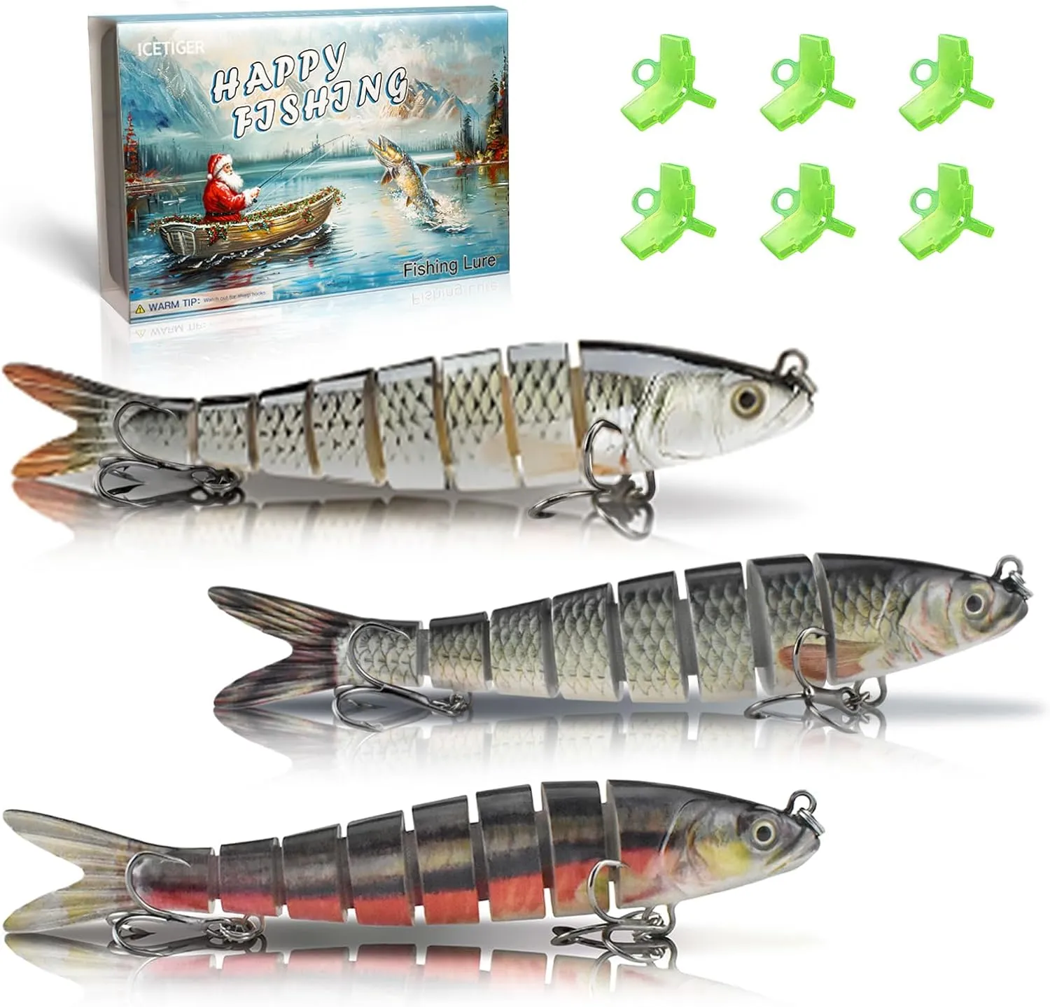 Bionic Fishing Lures for Freshwater and Saltwater,All-Waters Swimbait for Bass Trout Walleye Crappie Pike Bluegill Salmon,3-Pack Multi Jointed Lifelike Slow Sinking Fish Bait Kit