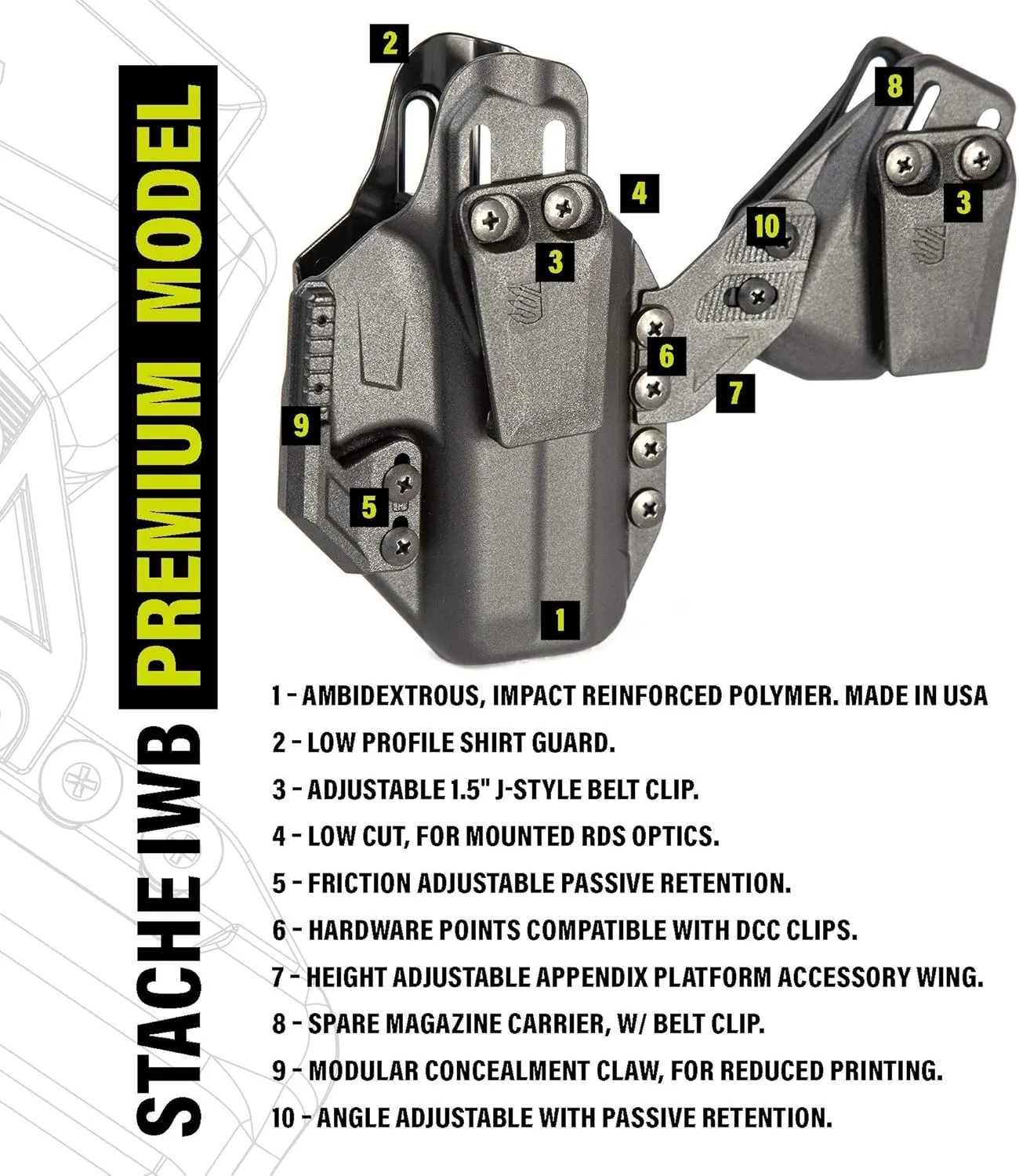 BLACKHAWK_Stache IWB LB Glock 19 SL TLR 7/8 PREM Kit BK 19/23/32/45