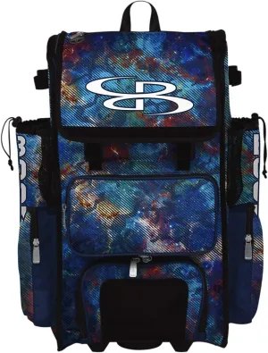 Boombah Superpack Hybrid Rolling Bat Bag - Nebula Navy/Multi - Wheeled & Backpack Version