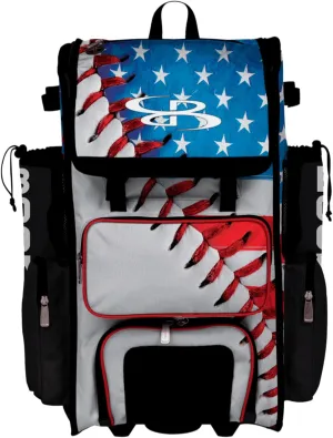 Boombah Superpack Hybrid Rolling Bat Bag - Wheeled & Backpack Version - USA Baseball Classic White/Royal Blue/Red