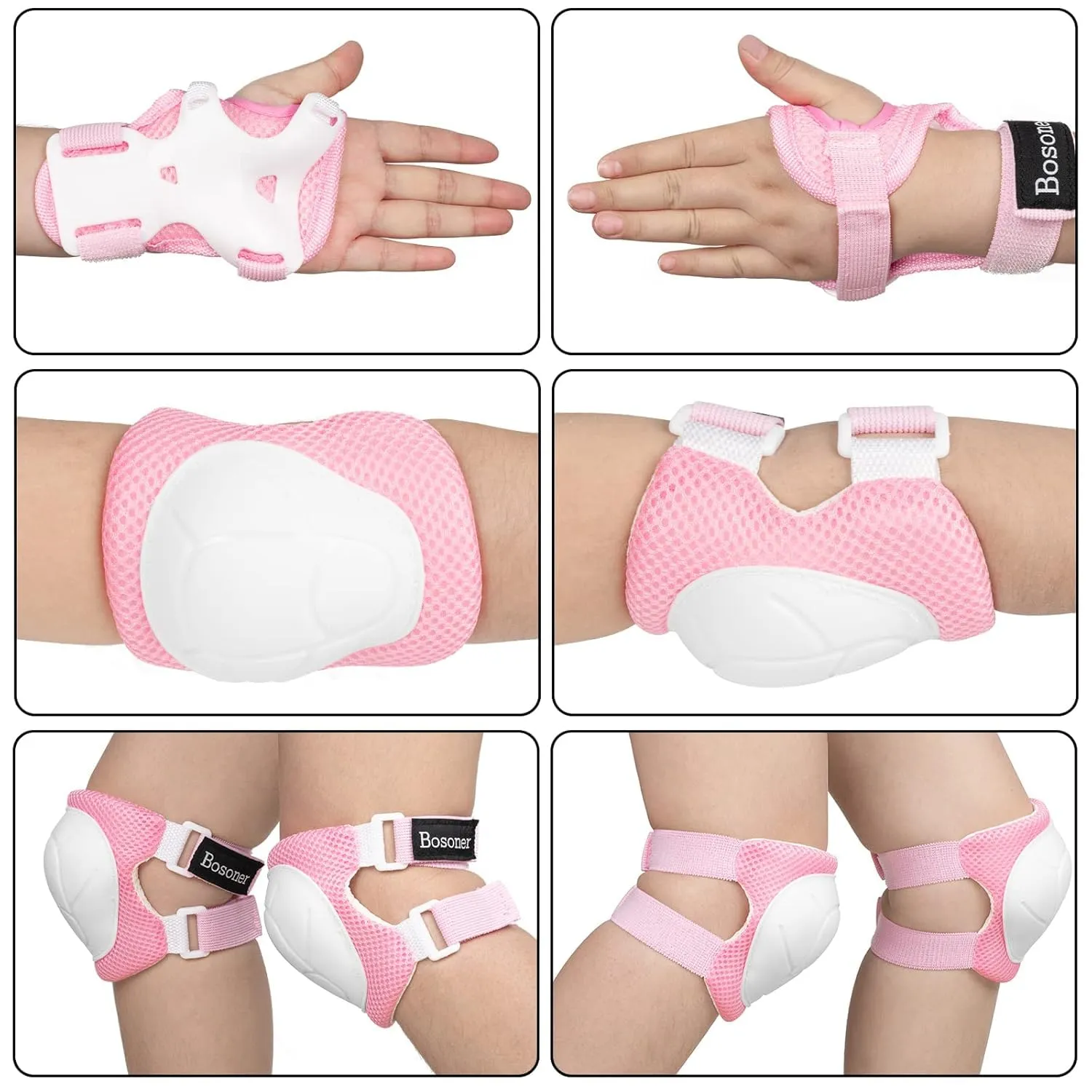 BOSONER Basic Kids Protective Gear: Kids Knee Pads and Elbow Pads with Wrist Guards Set for 3-15 Years - Design for Roller Skates, Cycling, BMX Bike, Skateboard, Inline Skating, Scooter Riding Sports