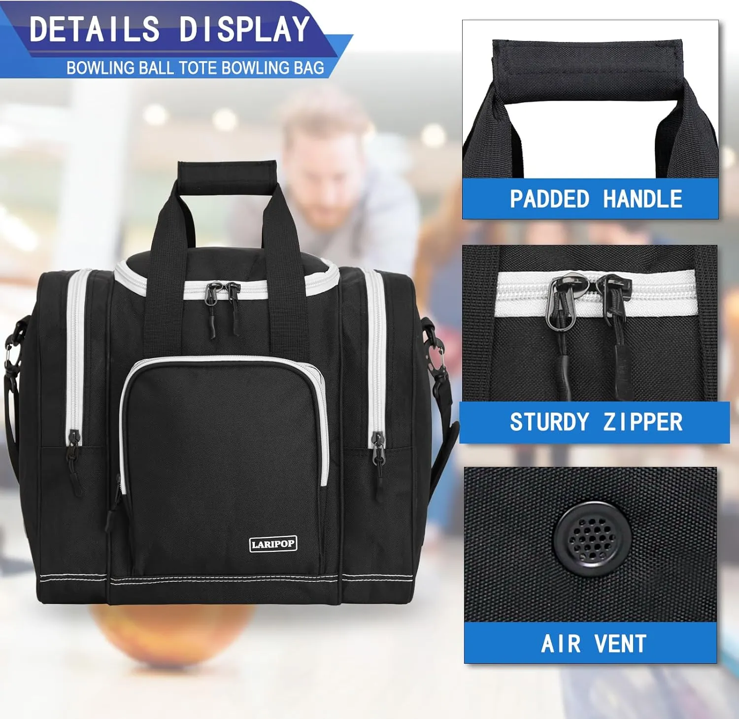 Bowling Ball Bag for Single Ball, 2022 Bowling Ball Tote Bowling bag with Padded Holder - Fits Shoes up to Mens Size 14 and Bowling Accessories