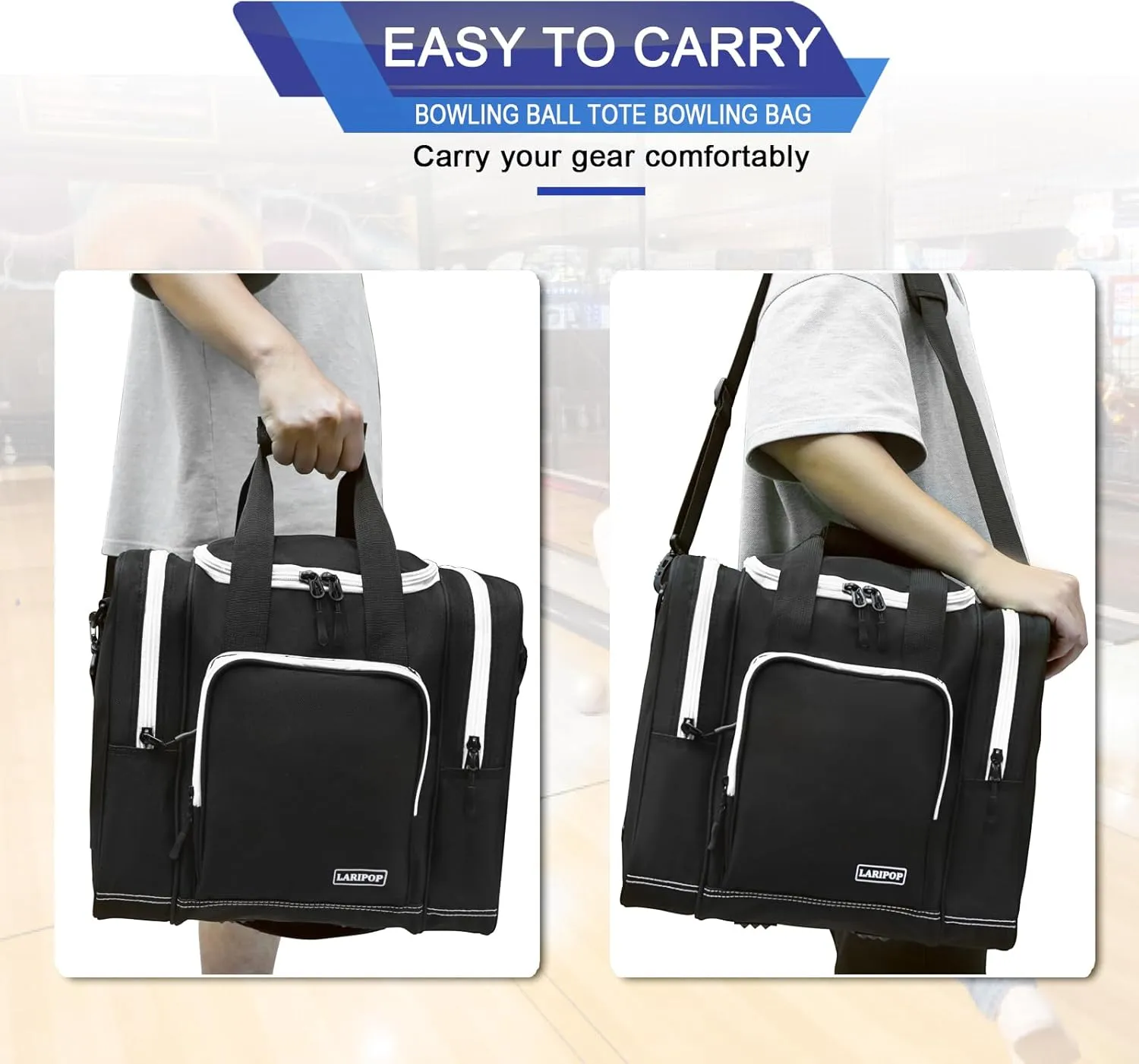 Bowling Ball Bag for Single Ball, 2022 Bowling Ball Tote Bowling bag with Padded Holder - Fits Shoes up to Mens Size 14 and Bowling Accessories