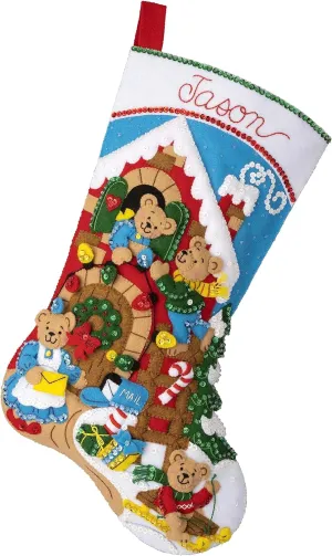 Bucilla, Bear-y Merry Christmas, Felt Applique 18" Stocking Making Kit, Perfect for DIY Arts and Crafts, 89597E