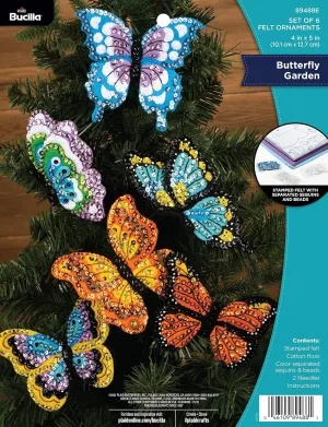 Bucilla Felt Applique 6 Piece Ornament Making Kit, Butterfly Garden, Perfect for DIY Arts and Crafts, 89488E