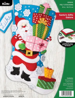 Bucilla Felt Applique Stocking Kit, Santa's Gift Galore 18" Felt Applique Stocking Making Kit, Perfect for DIY Arts and Crafts, 89560E