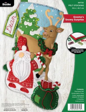 Bucilla, Gnome's Snowy Surprise, Felt Applique 18" Stocking Making Kit, Perfect for DIY Arts and Crafts, 89713E