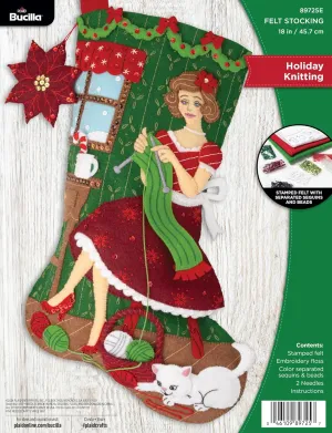 Bucilla, Holiday Knitting, Felt Applique 18" Stocking Making Kit, Perfect for DIY Arts and Crafts, 89725E