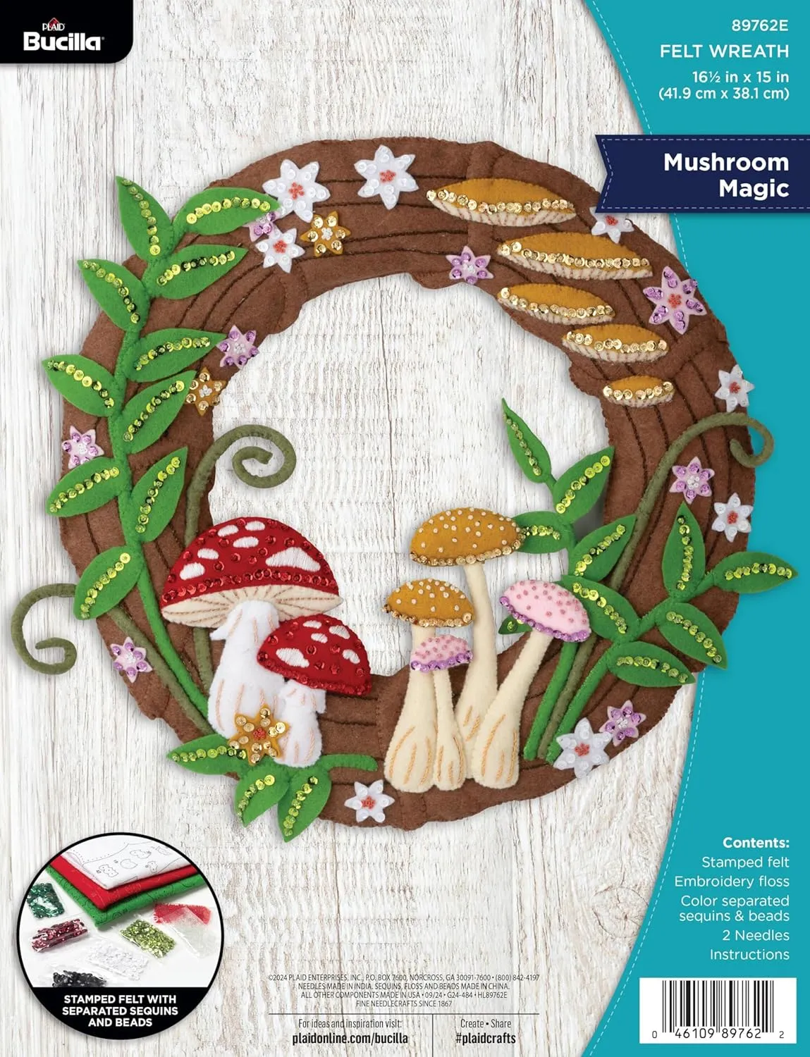 Bucilla, Mushroom Magic, Perfect for DIY Arts and Crafts Felt Applique Wreath Making Kit