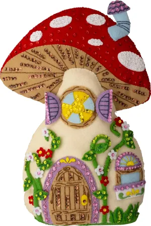 Bucilla, Mushroom Manor, Felt Applique Door Stop Kit, Perfect for DIY Arts and Crafts, 89733E
