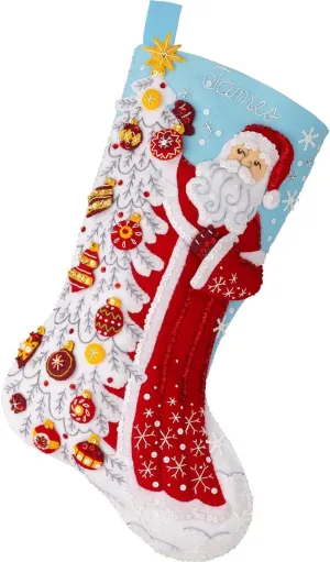 Bucilla, Snowy St. Nick, Felt Applique 18" Stocking Making Kit, Perfect for Holiday DIY Arts and Crafts, 89685E