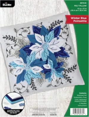 Bucilla, Winter Blue Poinsettia, Perfect for DIY Arts and Crafts Felt Applique Pillow Kit