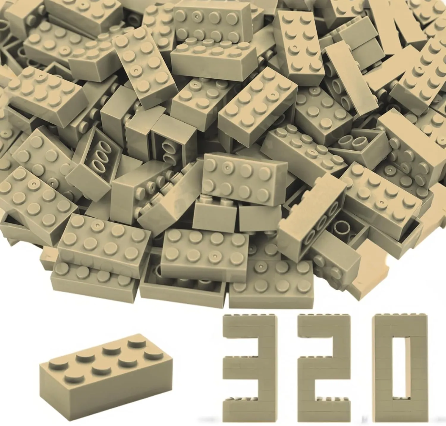 Building Bricks 320 Pieces, Tan Bricks Bulk Kit, Basic Parts Accessories, Classic Creative Building Blocks Set, Compatible