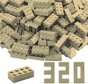 Building Bricks 320 Pieces, Tan Bricks Bulk Kit, Basic Parts Accessories, Classic Creative Building Blocks Set, Compatible