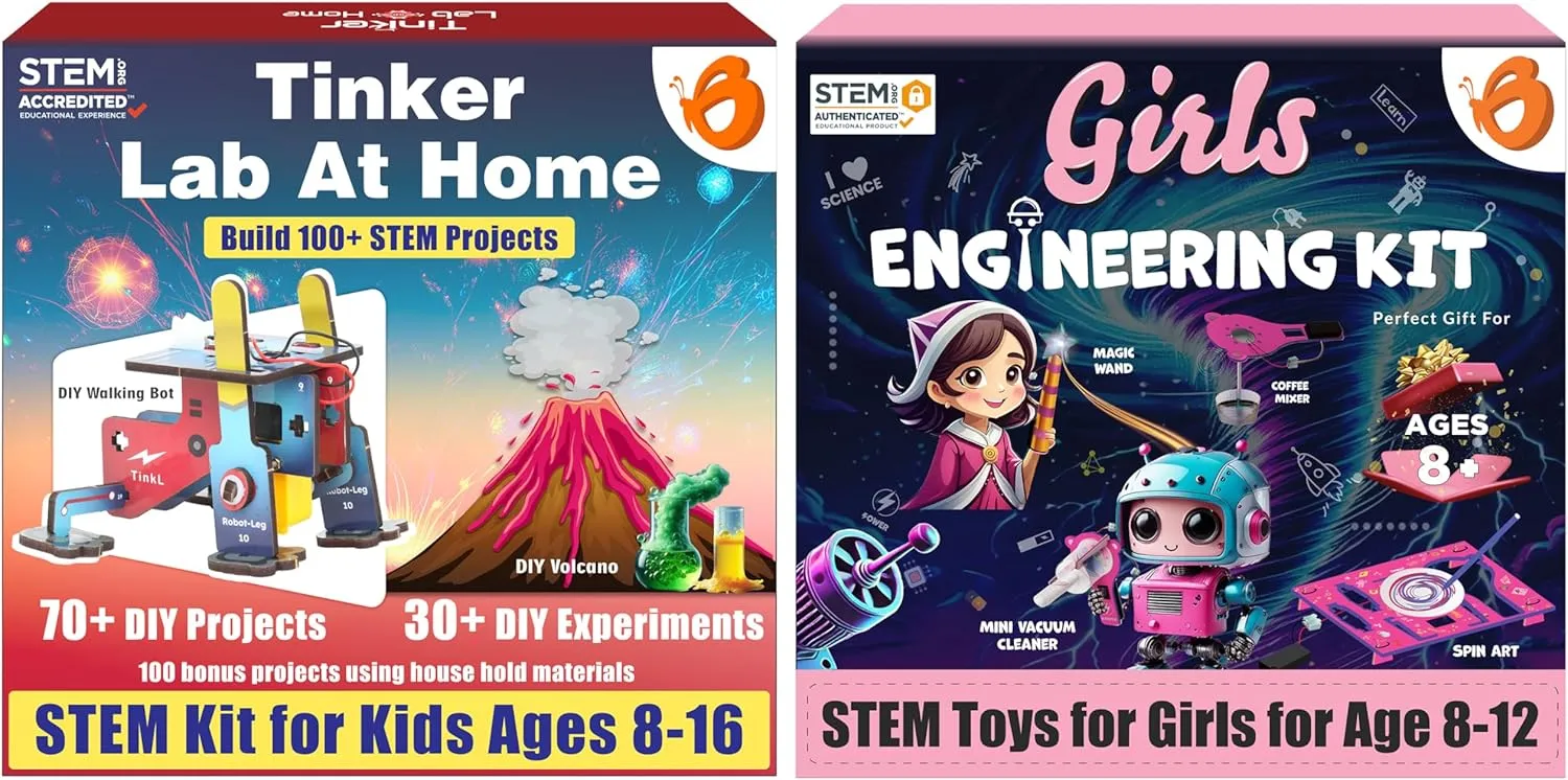 ButterflyEdufields 150  Science Experiments Kit for Kids Ages 8-10-12-14 & 100  STEM Projects Girls Mini Engineering Kit for Ages 8 10 12 15 Years
