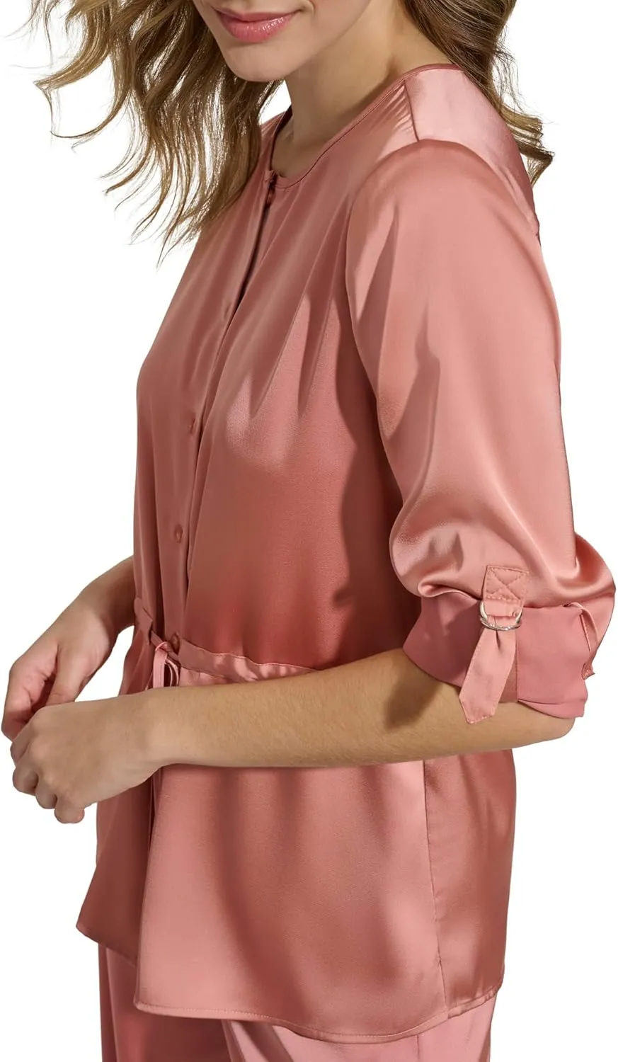 Calvin Klein Women's Roll Sleeve Button Up Top
