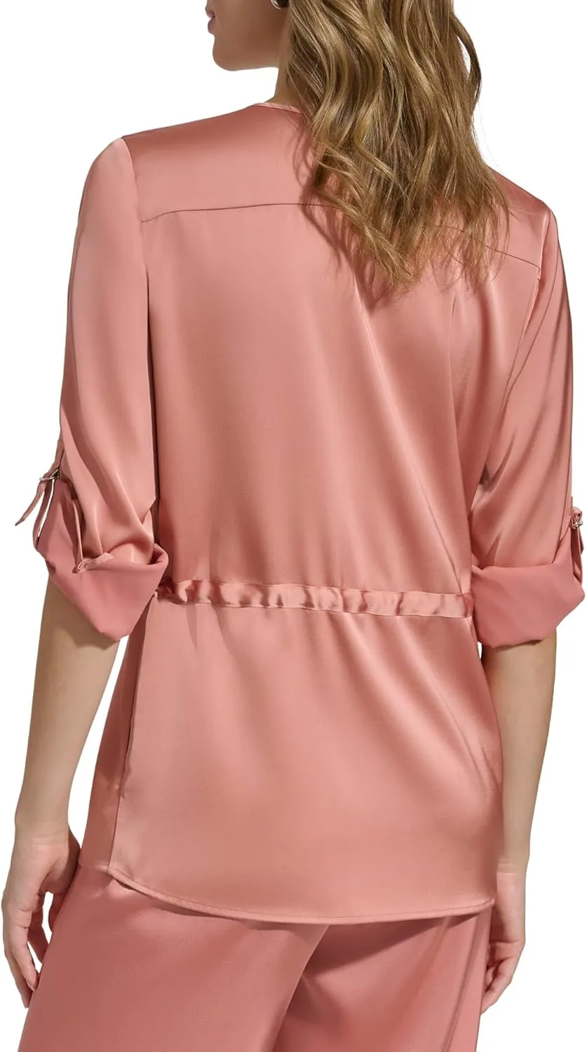 Calvin Klein Women's Roll Sleeve Button Up Top