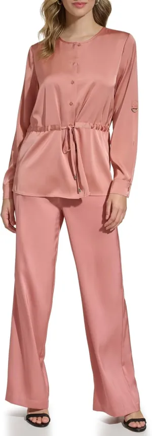 Calvin Klein Women's Roll Sleeve Button Up Top
