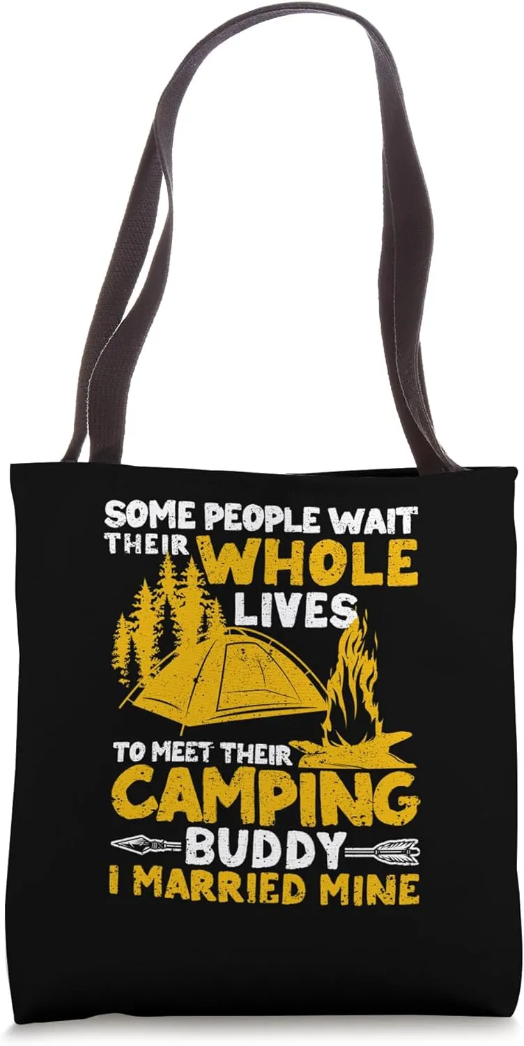 Camping Buddy Married Mine Outdoor Husband Wife Camper Tote Bag