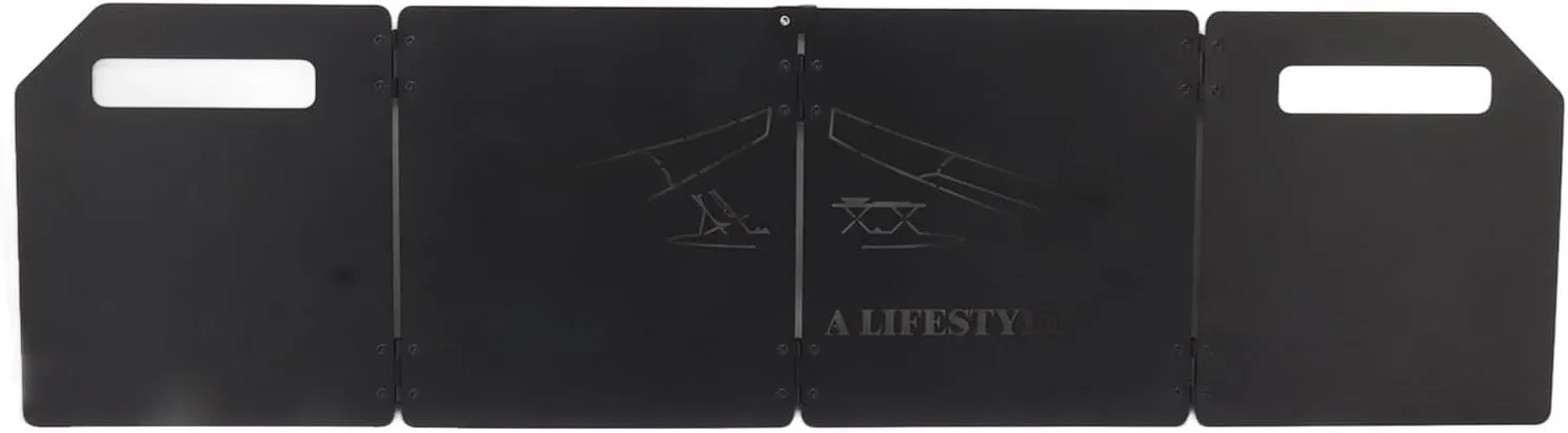 Camping Stove Windscreen, 4 Plates Folding Stove Windscreen with Handle Camping Stove Windshield for Outdoors BBQ (Black)