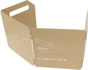 Camping Stove Windshield, ScratchResistant Folding Stove Windscreen Thicken OilResistant Increase Combustion Efficiency Multipurpose with Handle for BBQ (Khaki)