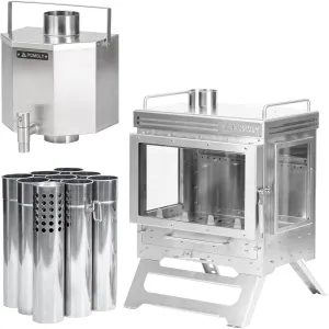 Camping Tent Stove Dweller Max 3 Stainless Steel Wood Burning Stove and 70 Chimney Water Tank