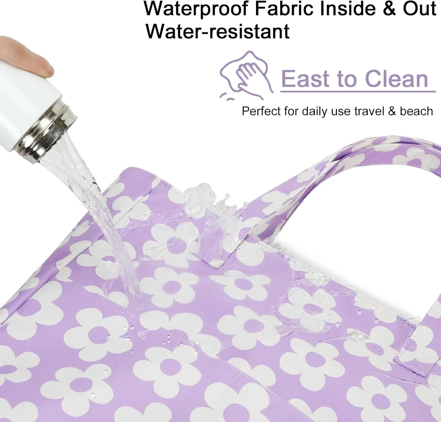 CAMTOP Waterproof Beach Tote Bag for Women Girls with Zipper Foldable Sandproof Pool Swim Bag Travel Carry On Gym