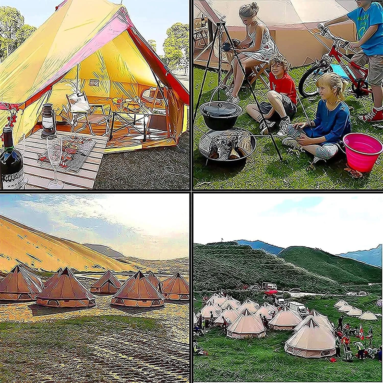 Canvas Tent with Stove Hole Cotton Canvas Tents Yurt Tent for Camping Waterproof Tent 4 Seasons for Family Camping Glamping Outdoor Tipi Luxury