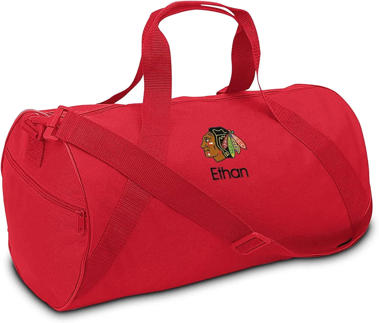 Chicago Blackhawks Personalized Youth Duffel Bag, Officially Licensed (Red)