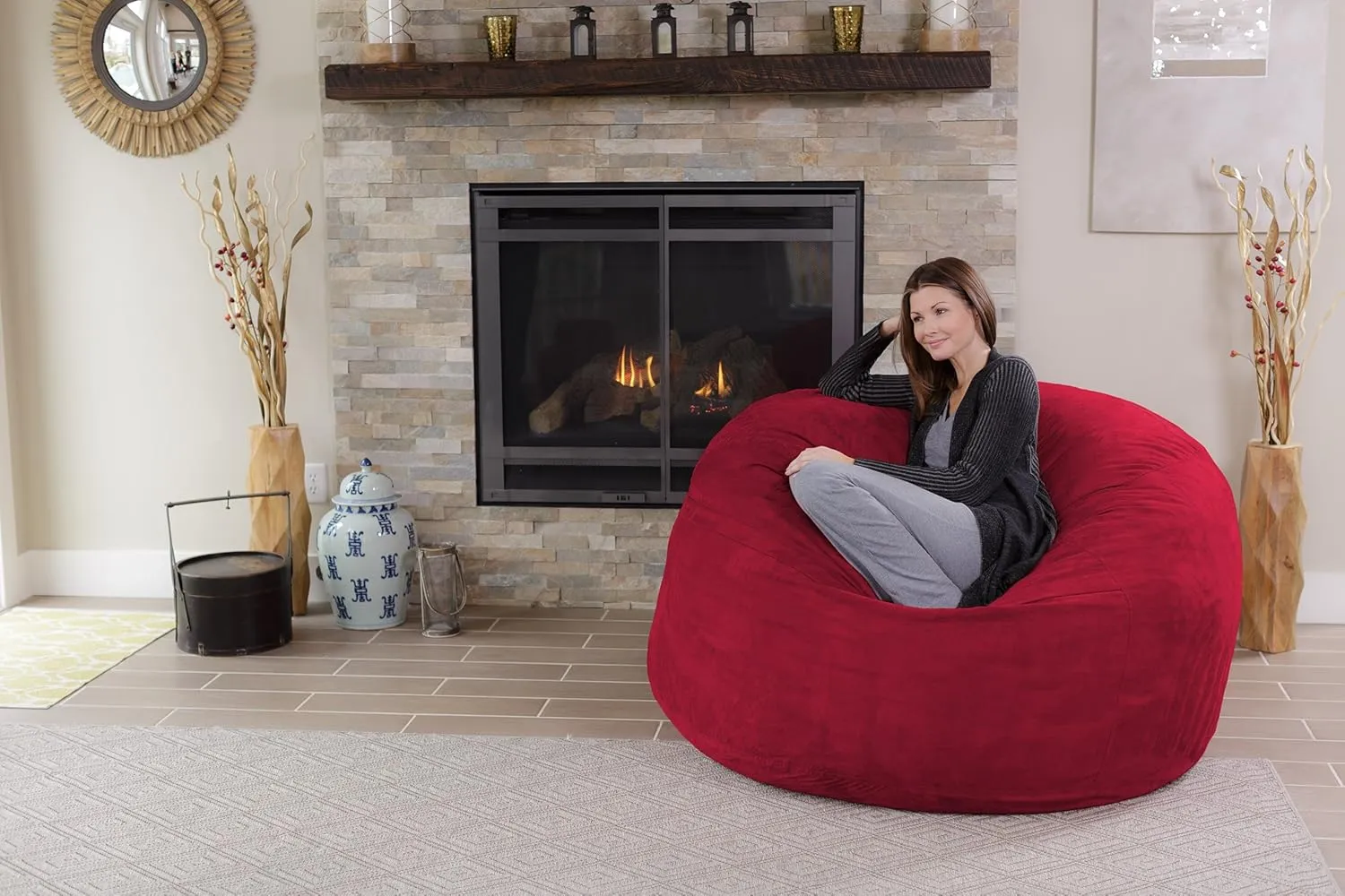 Chill Sack Bean Bag Chair - 5' Giant Memory Foam Lounge Chair with Soft Microfiber Cover – Cozy Furniture for Living Room, Dorm, & Kids' Rooms – Comfortable 5 Ft, Microsuede Lounge Sofa, Cinnabar
