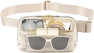 Clear Fanny Pack Stadium Approved for Women Men with Adjustable Strap Clear Crossbody Bag Waist Bag for Concerts Sports Travelling Hiking Running(beige)