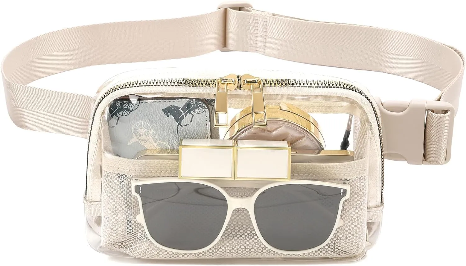 Clear Fanny Pack Stadium Approved for Women Men with Adjustable Strap Clear Crossbody Bag Waist Bag for Concerts Sports Travelling Hiking Running(beige)