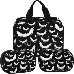 Clear Makeup Bag for Women Men, 3Pcs Transparent Cosmetic Bags Waterpoof Toiletries Set Portable Toiletry Bags with Zipper for Travel Bathroom(Bat)